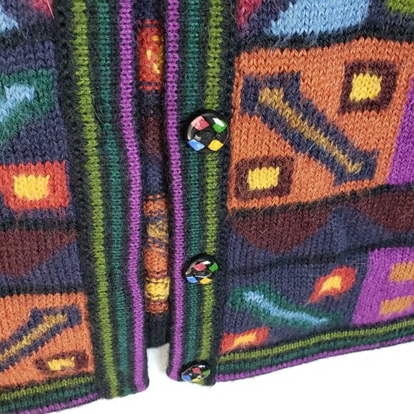 Silver Llama 100% Alpaca Cardigan Sweater Colorful Ethnic Colorblock sz XL Peru - Picture 11 of 11